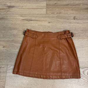 Free People Charli Cognac Vegan Leather Mini Skirt with Side Buckles Size 2